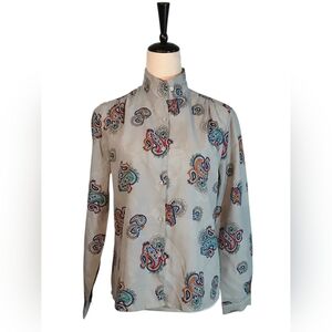 Vintage Paisley & Grey Button Front Blouse M /  L